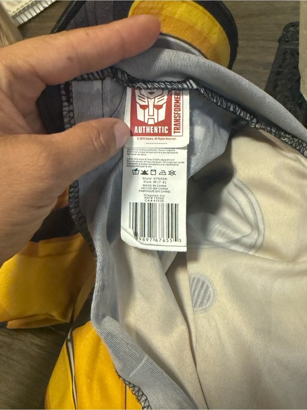 Transformers Authentic Kids Yellow Costume Top